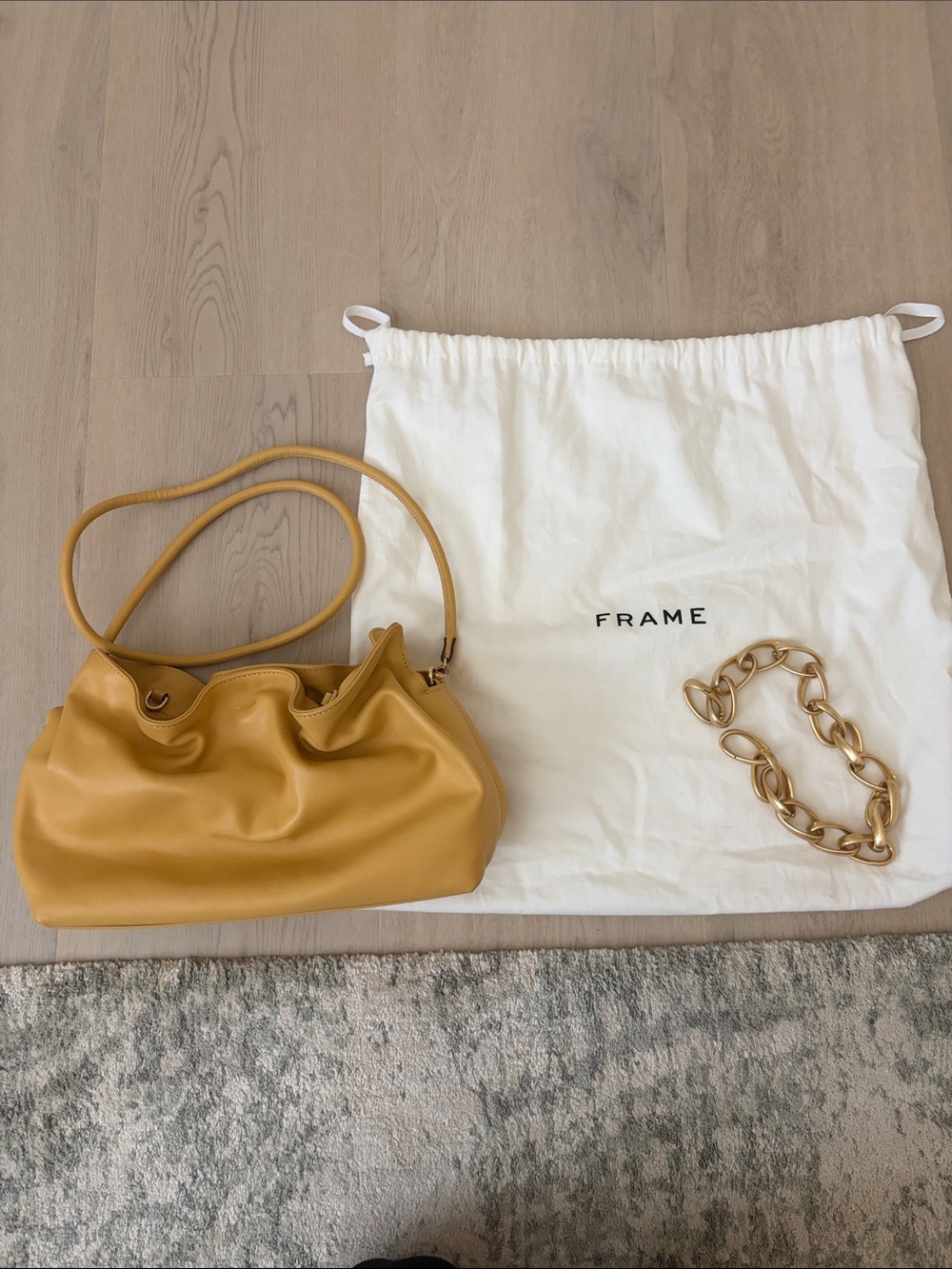 Frame Denim Mustard Yellow Leather Shoulder Crossbody Bag with Chain Strap